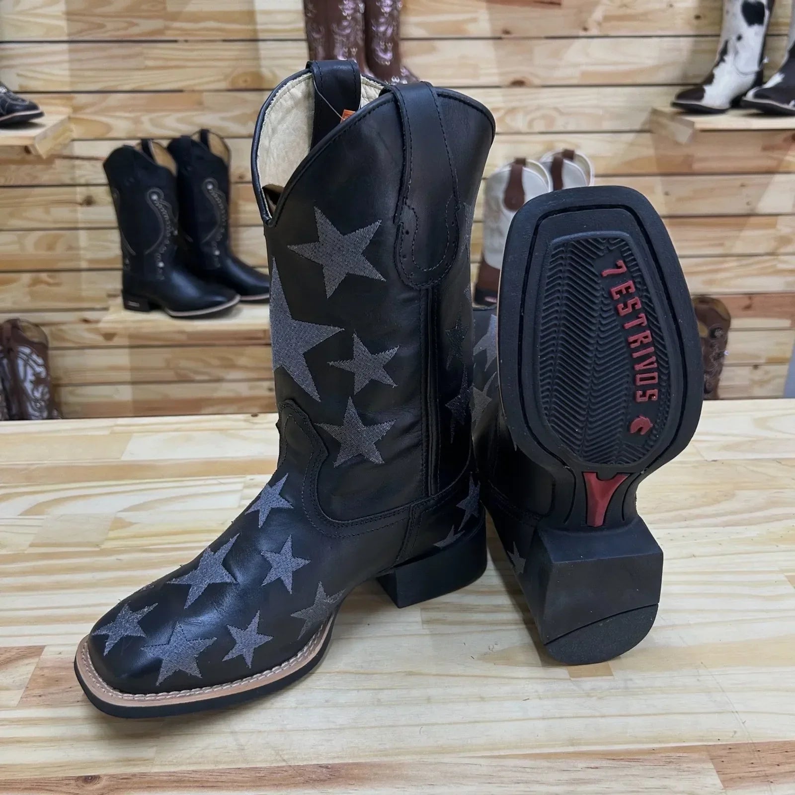 Texana Estrela - Couro Látego Preto | Bordado Cinza - Imagem 2